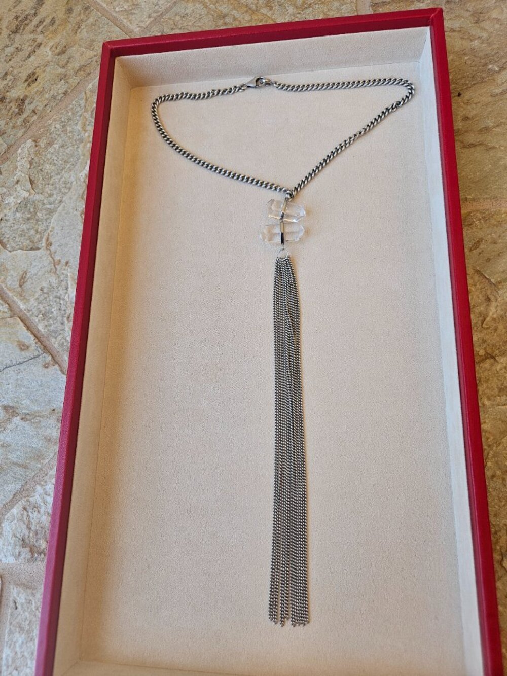 Sheryl Lowe Crystal Quartz Amulet Necklace with Chain Fringe